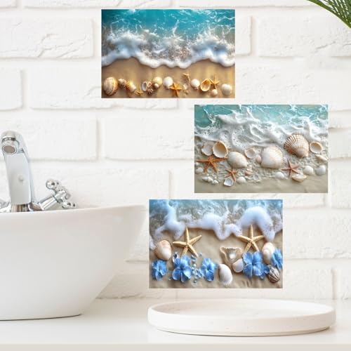 3 Sheets Vinyl Blue Ocean Wall Sticker Beach Shell Wall Decal Blue Sea Floral Peel and Stick Clings for Bathroom Room Bedroom Decorations