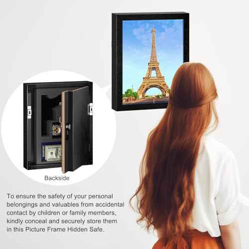 Hidden Safe with Lock, Wooden Picture Frame Diversion Safe, Large Hidden Money Safe with Customizable Foam, Hidden Compartment, Secret Decor Concealment Furniture, 11 x 14 inchs, Black