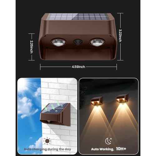Brighter Solar Fence Lights-3000/4000/6000K 3 Mode,Solar Lights Outdoor Waterproof,Dusk to Dawn Deck Light, Outdoor Lighting for Backyard/Railing/Wall/Step/Patio(8 Pack,Brown)
