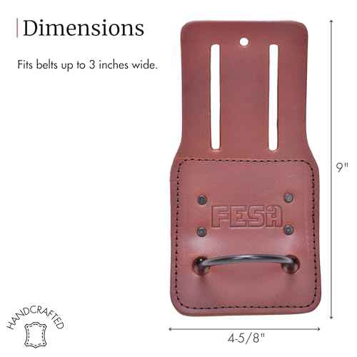 FESA Leather Hammer Holder for Belt - Top Grain Leather Hammer Holster with Steel Hammer Loop & Reinforced Heavy Duty Rivets - Fits Belts up to 3" - Handcrafted