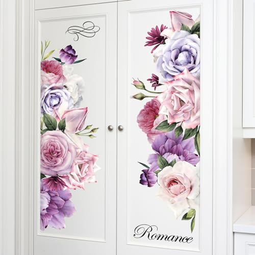 Supzone Purple Rose Peony Wall Stickers Large Flower Bouquet Blossom Wall Decals Self-Adhesive Love Theme Wall Art Decals for Valentine's Day Living Room Bedroom Door Furniture Sofa TV Backdrop Decor