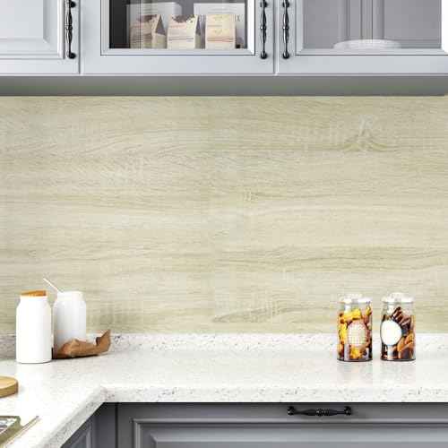 WESTICK Light Oak Wood Contact Paper Peel and Stick Countertop Beige Wood Grain Wallpaper Self Adhesive Vinyl Wrap Waterproof Wooden Wall Paper for Counter Covering Tables Kitchen Cabinets 15.8"x80"