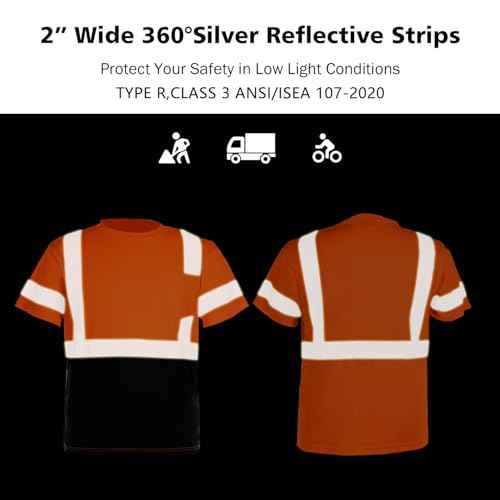 VENDACE Hi Vis Reflective Safety Shirts for Men ANSI Class 3 High Visibility Construction Work T Shirt(Orange,L)