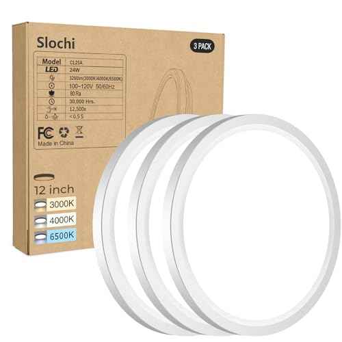 3 Pack Flush Mount Ceiling Light Fixtures - 3000K-4000K-6500K & 100W Equivalent Flat led Lights for Room Ceiling,12 Inch Ultra Thin Round White Ceiling Lights for Living Room,Bedroom,Kitchen,Bathroom