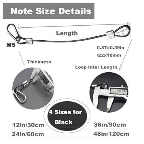 10 pcs 12 inch Vinyl Cover Coated Stainless Steel Wire Rope Lanyard Cable Tether Safety Strap with Hooks and 2 Loops (4mm Thickness), Black