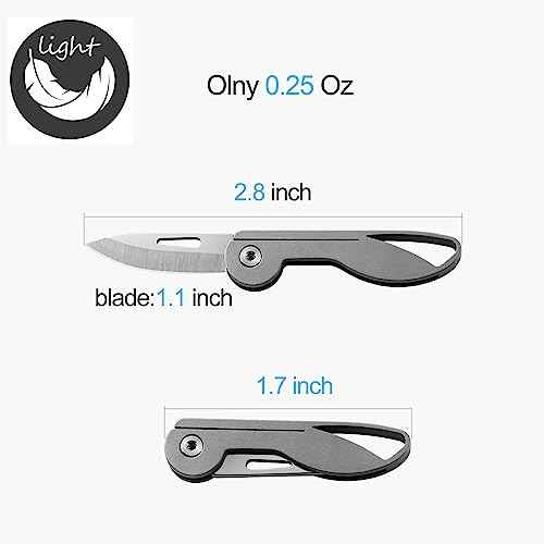 Titanium Alloy Small Keychain Knife, Mini Folding Pocket Knife, EDC Box Cutter, Small Gift for Women Men (Titanium Alloy Handle/440C Steel Blade)
