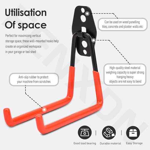 Garage Hooks for Hanging Bike, Utility Steel Garage Storage Hook for Hanging Bike, Ladder and Garden Tools w/Garage Storage Hooks Attachment & Battery Mount Holder for Ego