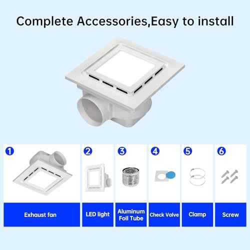 12" Exhaust Fan with Light,144 CFM Silent Exhaust Fan with 6500K 12W LED Light,Bathroom Ventilation Fan with Lights for Bathroom, Office, Hotel