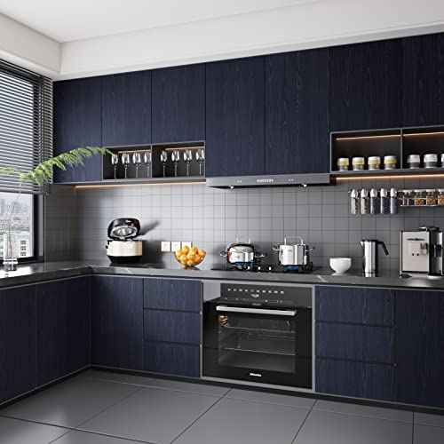 CRE8TIVE Thick Navy Blue Wood Wallpaper Peel and Stick Faux Wood Grain Contact Paper for Cabinets Drawers Waterproof Removable Self Adhesive Blue Contact Paper Vinyl for Bedroom Countertops 12"x80"