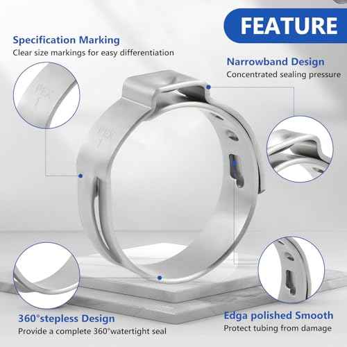 1 Inch PEX Clamps 24pcs Crimp Rings Single Ear Hose Clamps Stainless Steel Fittings Cinch Clamp Ring for Pipe Tubing