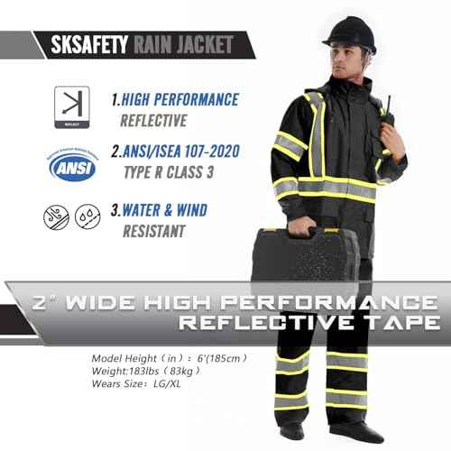 SKSAFETY Hi Vis Reflective Rain suits for Men Waterproof - High Vis Safety Rain Jacket, High Visibility Raincoat for Men