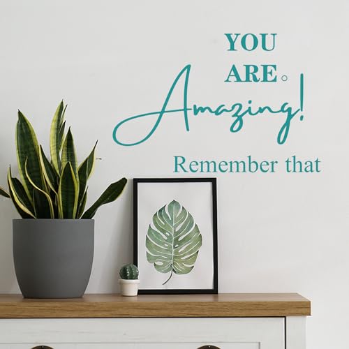 Turquoise Inspirational Wall Decals for Bathroom Teal Motivational Quotes Stickers Removable Wall Murals Peel and Stick Wall Decor for Girls Bedroom Living Room Office Dorm Mirror Kitchen Amazing
