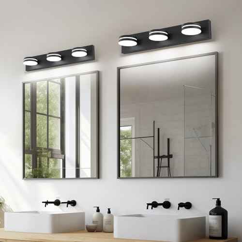 3-Light Bathroom Vanity Light Over Mirror, (24inch Dimmable) Matte Black LED Vanity Lighting Fixtures, Modern Bathroom Wall Light Fixtures with 360¡ÆRotating Lamp Head (Cool White 5500K)