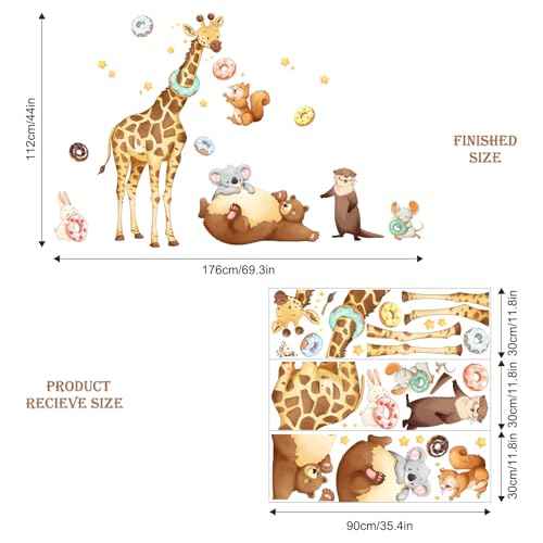 Supzone Jungle Animal Wall Decals, Giraffe Forest Safari Animal Wall Stickers Peel and Stick Art Decor for Kids Baby Bedroom Living Room Nursery Playroom Classroom Kindergarten
