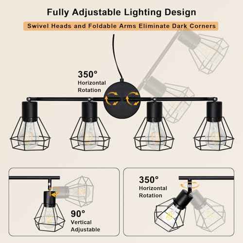 HiBay Plug in Track Lighting Fixtures Ceiling, Adjustable 4-Light Track Light Black, Directional Modern Ceiling Spotlight E26 with 16.4ft Cord & in-Line On/Off Switch for Kitchen Living Room Dorm