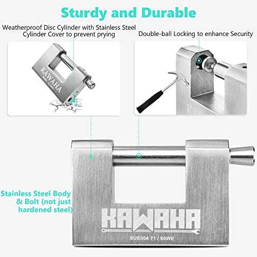 71/80KD-3SK Stainless Steel D-Shaped Heavy Duty Padlock with Key for Garage Door, Containers, Shed and Warehouse (3-1/8 inch, Keyed Different - 3 Stainless Steel Keys)