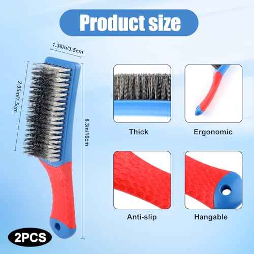 2Pcs Wire Brushes for Cleaning 6.3 Inch Heavy Duty Stainless Steel Wire Scratch Brush,Rubber Covered Handle Wire Brushes for Metal Rust Cleaning Paint Scrubbing