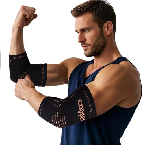 Elbow Brace for Tendonitis and Tennis Elbow for Women,Copper Elbow Compression Sleeve for Golfers Elbow Pain Relief | Arm Support Fit for Men Weight lifting Workouts, Recovery, Arthritis