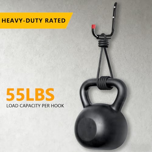 6 Pack Garage Hooks Heavy Duty with EVA Pads and Rubber End Caps, 8.07inch Steel Kayak Storage Hooks for Hanging Bikes, Ladders, Folding Chairs and Garden Tools
