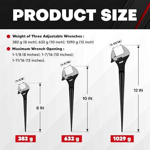 C&T 3-Piece Adjustable Spud Wrench and Pry Bar Set, Spud Wrench, Nail Puller, Claw Bar, Cats Paw Nail Puller, Universal Wrenches, 8In, 10In, 12In, CR-V, Suitable for Home Renovation and Woodworking