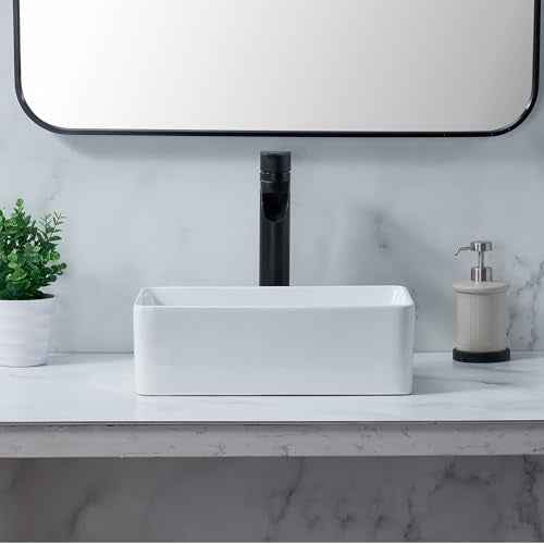 SHACO Vessel Sink 14 x 10 Inch Small Bathroom Sink Above Counter Rectangle Porcelain White Ceramic Sink Bowl Small Vanity Lavatory Wash Basin