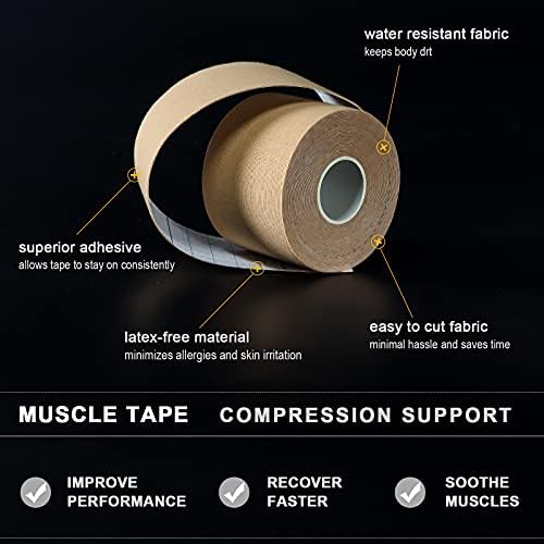 QianCheng 4 Pack Kinesiology Tape for Sports Athletes - 16 FT Waterproof Athletic Tape for The Knee, Elbow and Shoulder Muscles, etc. (Beige)