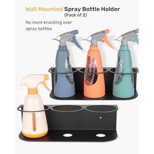Spray Bottle Holder 6 Large Opening Wall Mount Solid Steel Storage Rack, Holds up to 32 oz Detailing Bottle Organizer, Includes Hardware Easy to Install