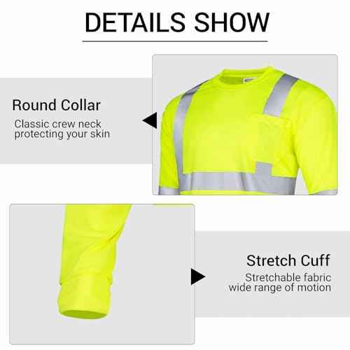 3Pack Hi Vis Class 3 Reflective Safety Shirt - Long Sleeve Work T-Shirt