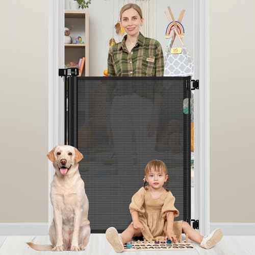 42 Inch Extra Tall Baby Gate 0"-39" Wide Narrow Baby Gate for Stairs Extra Tall Retractable Dog Gates for Doorways Pet Gate Indoor Mesh Gate for Kids Dog Gates for The House, Black