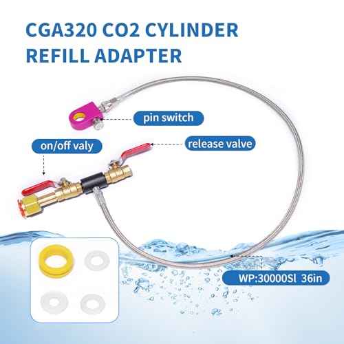CO2 Refill Adapter Kit ? CGA320 Quick Fill Connector for 60L Pink Cylinders, Save 80% on Gas Costs!Compatible with DUO/Terra/Art Machines (Includes 36 Inch Hose)