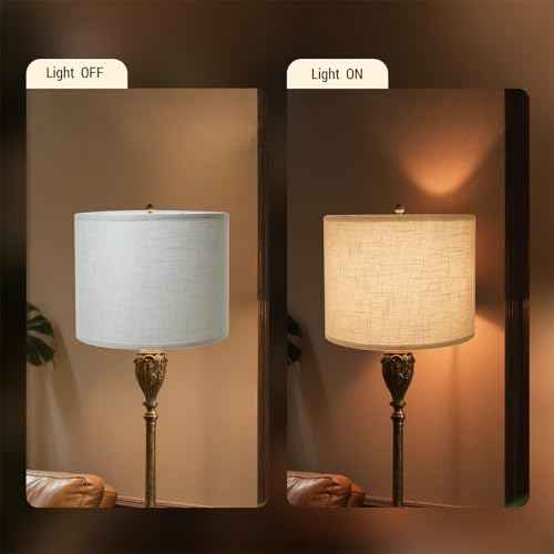White lamp shades,linen lamp shade,lampshades set of 2 with 2 lamp shade harp,drum lamp shades for table lamps,15" Top X 15" Bottom X 12" H,Spider Fitter, Easy Assembly Required
