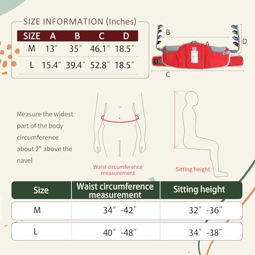 Sit to Stand Lift Patient Aid Padded Sling and Stand Assist with Back Support,Patient Lift Sling Works with Most Mobility Aids & Equipment (Medium-Red)