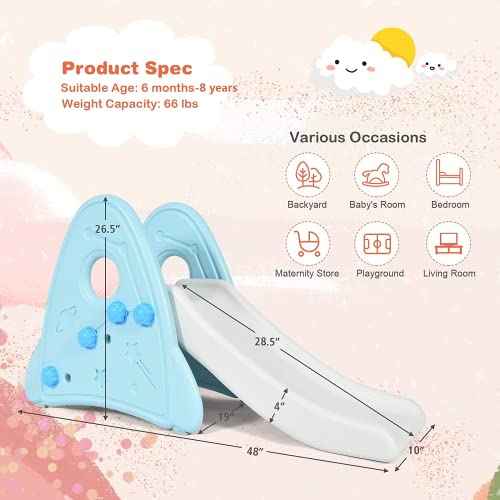 BABY JOY Kids Slide, Freestanding Baby Mini Play Climber Slide Set for Indoor Outdoors Use, Children Toy Playset with Non-Slip Widened Pedals, Suitable for 6 Month - 8 Years Baby Toddler (Blue)