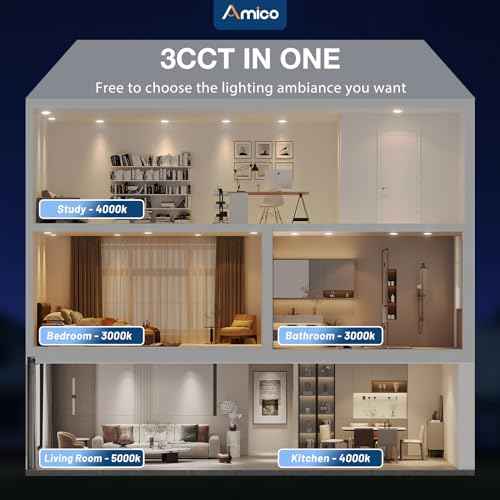 Amico 12 Pack 6 Inch 3CCT Ultra-Thin LED Recessed Ceiling Light with Metal Junction Box, 3000K/4000K/5000K Selectable, 12W Eqv 100W, Dimmable LED Canless Wafer Downlight, 1000LM-ETL&FCC