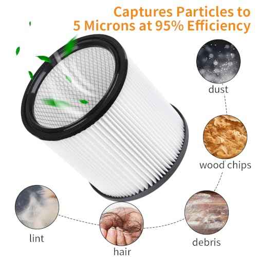 DXVC6910 Cartridge Filter Replacement for DEWALT Wet Dry Vacuum Cleaners 6-16 Gallon, Compatible with Dewalt DXV06P DXV09P DXV10P DXV10PL DXV10SA DXV12P DXV14P DXV16P, 2 Pack