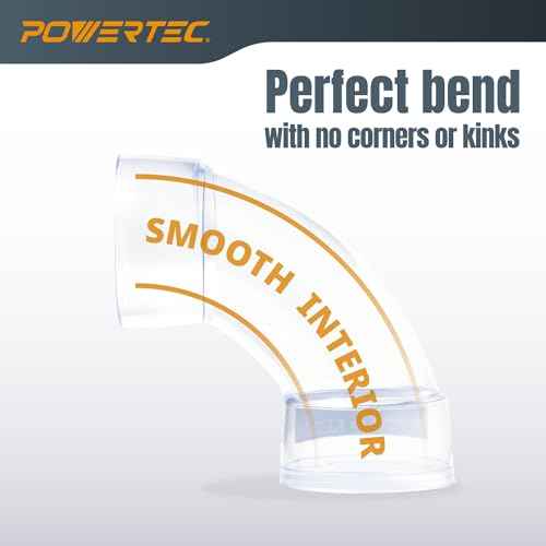 POWERTEC 70368-P2 4 Inch ID 90 Degree Elbow for 4 Inch OD Dust Collection Pipes, Adapters and Fittings (Clear), 2 pack