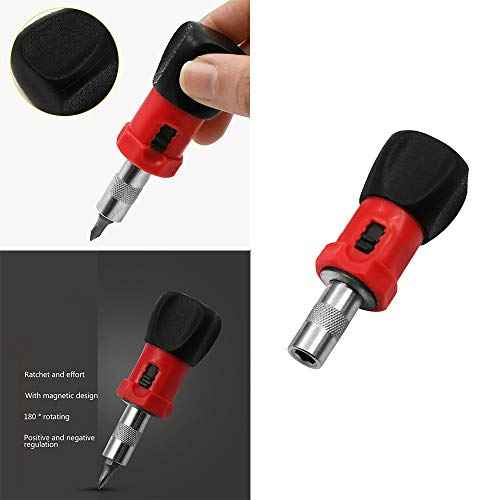 2 Pack Stubby Ratcheting Screwdriver Short Mini Ratchet Wrench Pocket Key with L R Switch Screw Bit Driver Holder Magnetic 1/4 Hex Socket 75mm Anti-slip Handle