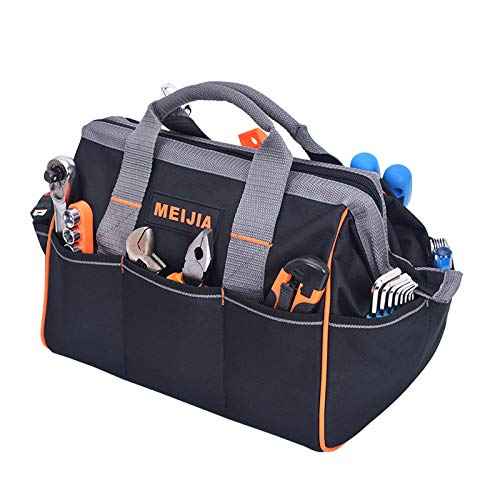MEIJIA Tool Bags Waterproof Multi-Compartment Pocket Tradesman's Wide Mouth Storage Tool Bag,Fit for Home,Workshop,Job Site (13")