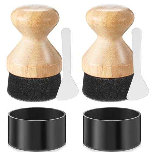 Pickmesh 2 Pcs Cutting Board Oil Wax Applicator with Lid Bamboo Oil Applicators for Wood Cutting Board Butcher Block Conditioner Sponge Brush for Wooden Spatula, Spoon, Worktops and Utensil Care