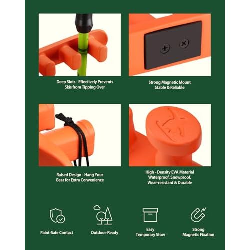 Magnetic Ski Holder for Side of Car ? Rig Strips Magnetic Snowboard Mount ? Prevent Ski and Snowboard from Tipping Over ? Protects Vehicle from Scratches - Snowboard Accessories(Orange)