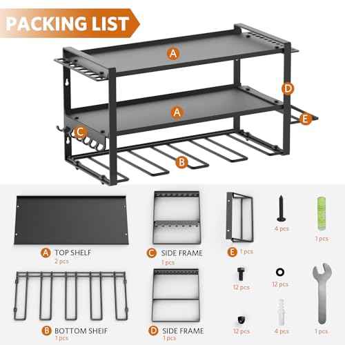 Power Tool Organizer Wall Mount, Drill Holder, Organizers and Storage for Workshop, Garage, Heavy Duty Metal Rack, 4 Drill Holders, 3 Layers, Black
