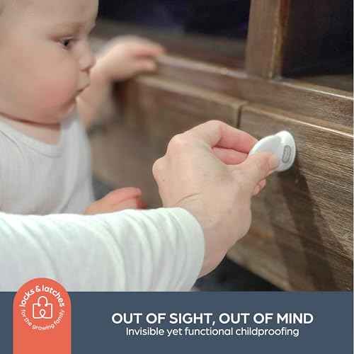 Dreambaby Adhesive Mag locks (8-Pack 1 Key) - Child Proofing Cabinet Magnetic Latches - White- Model L859