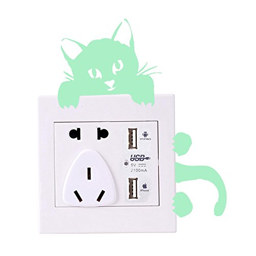 2pcs Luminous Light Switch Decals Glow in The Dark Adorbale Cat Pet Animal Wall Stickers Light Switch Decor Art Mural Paste