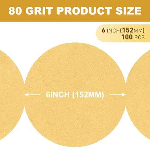 100PCS 6 inch PSA Sanding Discs 80 Grit Self Adhesive Sticky-Back Sandpaper for DA Sander Orbital Sander Aluminum Oxide Sanding Disc Roll for Woodworking Metal Finishing