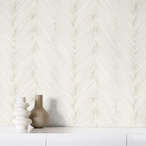 Peel and Stick Wallpaper Boho Beige Herringbone Striped Wallpaper Modern Self-Adhesive Removable Contact Paper 17.3" x 120" Waterproof Vinyl for Bedroom Cabinets