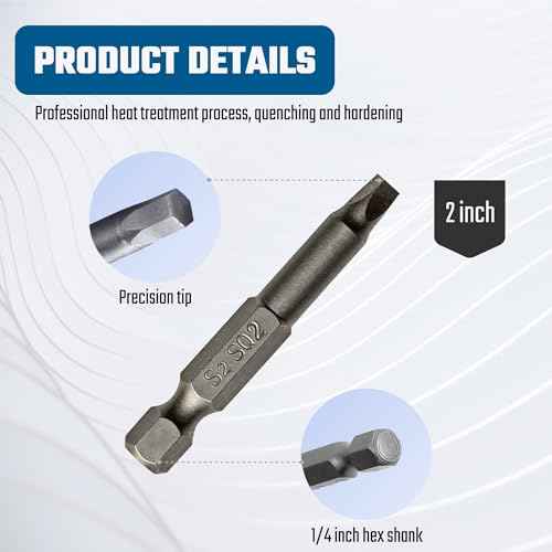 Square Head SQ2 Screwdriver Bit Set 10PCS 1/4 Inch Hex Shank 2 Inch/50 mm Length S2 Steel with Magnetic for Power Screwdriver Drill Impact Driver