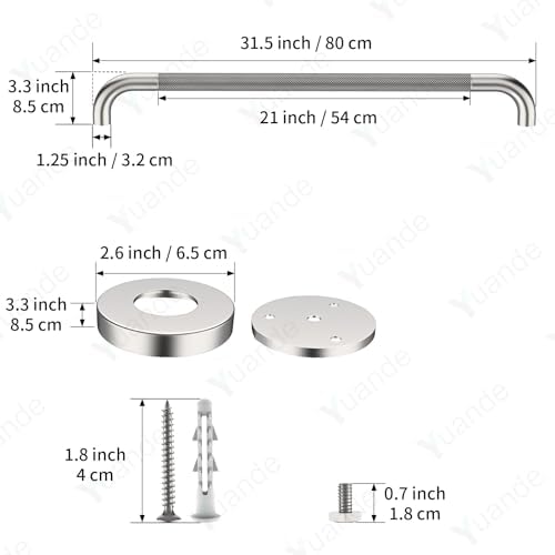 4 Pack 32 Inch Shower Grab Bar, YuanDe Brushed Nickel Bathroom Grab Bar Handle w/Anti-Slip Knurled Grip, Stainless Steel Bath Balance Bar, 1.25" Diameter Safety Hand Rail Support,Handicap Elderly
