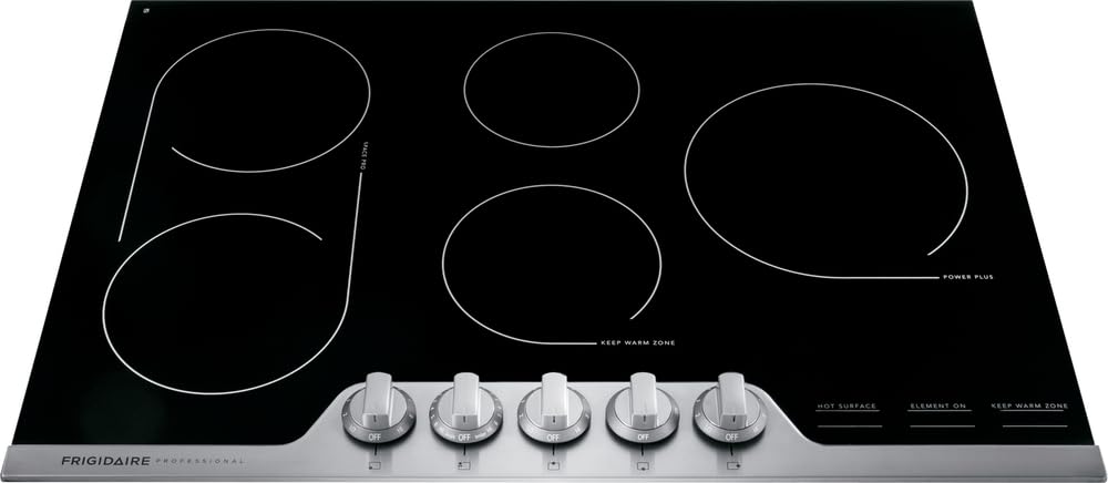 Frigidaire Professional 30 Inch Electric Cooktop, Ceramic Glass 5-Burner Flat Range with Stainless Steel Trim, FPEC3077RF