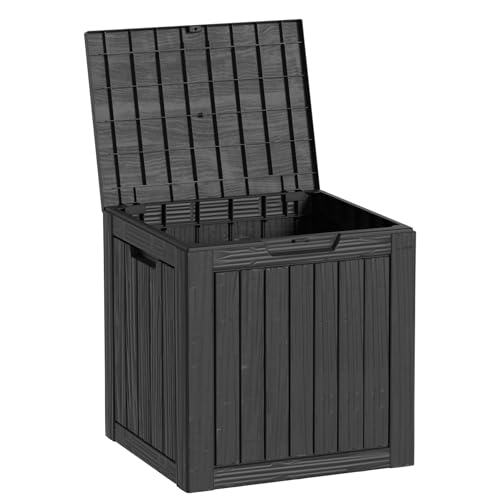 30 Gallon Black Resin Deck Box - Lockable, Waterproof Outdoor Storage for Patio Cushions, Garden Tools & Package Delivery - UV-Resistant Utility Container for Porches, Balconies