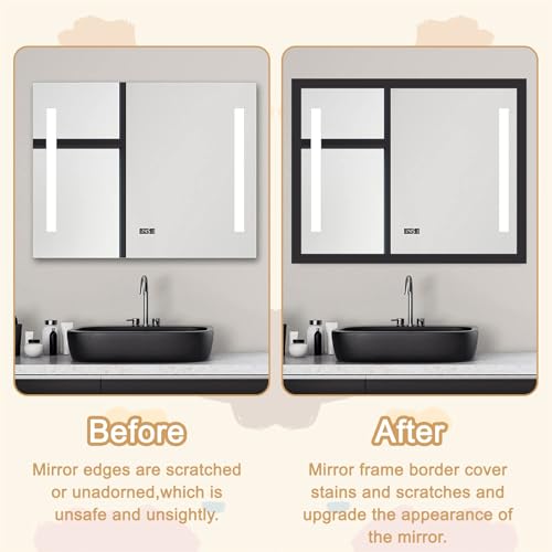 2-Pack 393" Black Wood Grain Mirror Frame Border Peel and Stick Wallpaper - Removable Waterproof PVC Wallpaper Border Peel and Stick Trim for Bathroom Mirror Frame, Cabinet, Ceiling & Tv Edges